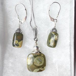 Rainforest Jasper & Sterling Silver Pendant & Earrings Set